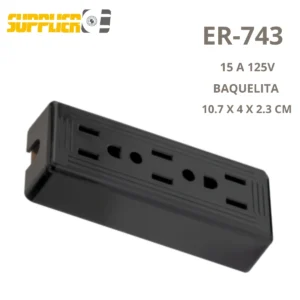 CONTACTO BASE TRIPLE NEGRO REFORZADO IRROMPIBLE LATON ER-743