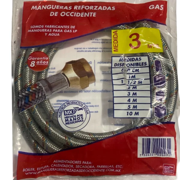 MANGUERA PARA GAS TRENZADA EN ALUMINIO 3 MT OCCIDENTE