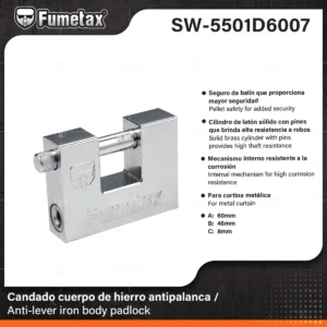 CANDADO PARA CORTINA ANTIPALANCA GANCHO DE ACERO 60MM SW-5501D6007