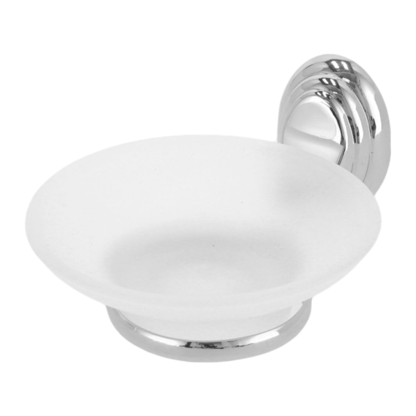 JABONERA DE CRISTAL CON SOPORTE CROMO SP-60061