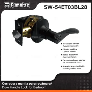 CERRADURA DE MANIJA PARA RECAMARA  NEGRO MATE FUMETAX SW-54ET03BL28