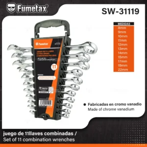 JUEGO DE 11 LLAVES COMBINADAS MILIMETRICAS FUMETAX SW-31119