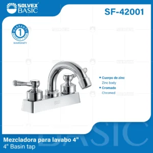 MEZCLADORA PARA LAVABO CROMO PALANCAS SOLVEX SF-42001