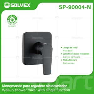 MONOMANDO PARA REGADERA NEGRO CUADRADO SP-90004-N