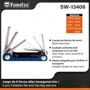 JUEGO DE LLAVES 9 LLAVES TIPO ALLEN MILIMETRICAS SW-13406