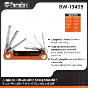 JUEGO DE LLAVES 9 LLAVES TIPO ALLEN HEXAGONAL SW-13405