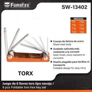 JUEGO DE LLAVES 8 LLAVES TIPO TORX SW-13402