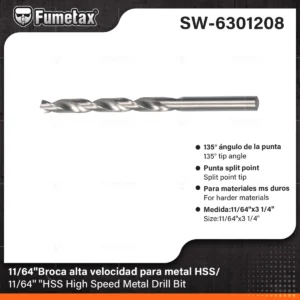 BROCA PARA METAL FUMETAX DE ALTA VELOCIDAD HSS  11/64-3 1/4 SW-6301208