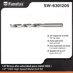 BROCA PARA METAL FUMETAX DE ALTA VELOCIDAD HSS  1/8-2 3/4 SW-6301205