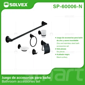 JUEGO DE ACCESORIOS 6 PZAS NEGRO SOLVEX SP-60006-N