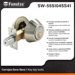 CERROJO DOBLE LLAVE FUMETAX SW-55SI04SS41