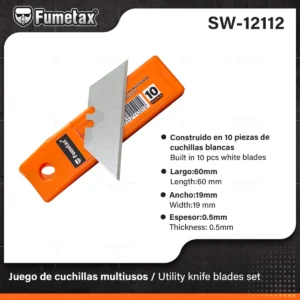 REPUESTO CUTTER 19 MM CUCHILLA CORTA CON 10 PZAS FUMETAX SW-12112