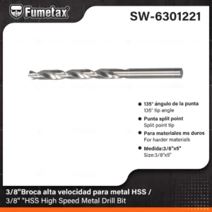 BROCA PARA METAL FUMETAX DE ALTA VELOCIDAD HSS  3/8 SW-6301221