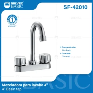 MEZCLADORA PARA LAVABO CROMO CUERPO ZINC METAL  SF-42010