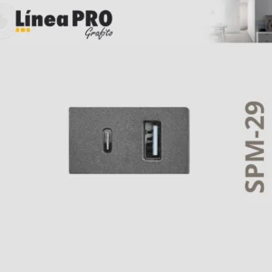 CONTACTO DUAL USB TIPO C Y USB GRIS LINEA PRO SPM-29