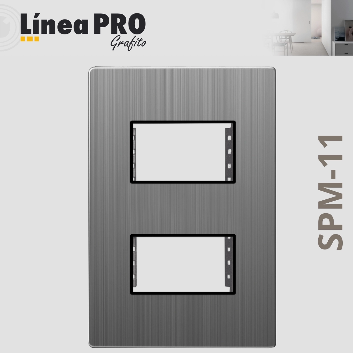 PLACA ACERO INOXIDABLE 2 VENTANAS LINEA PRO SPM-11