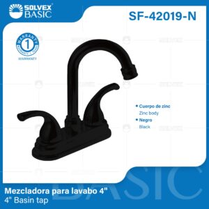 MEZCLADORA PARA LAVABO NEGRA CUERPO ZINC SF-42019-N
