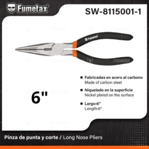 PINZA DE PUNTA Y CORTE 6" ACERO AL CARBON FUMETAX  SW-8115001