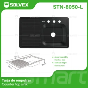 TARJA ACERO INOXIDABLE NEGRA ESC. IZQUIERDO 80 X 50 CM STN-8050-L