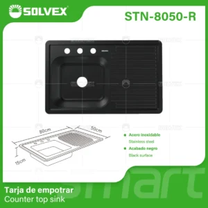 TARJA ACERO INOXIDABLE NEGRA ESC. DERECHO 80 X 50 CM STN-8050-R