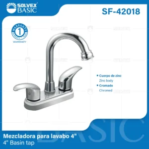 MEZCLADORA PARA LAVABO CROMO CUERPO ZINC SF-42018