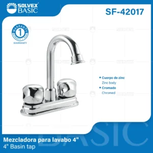 MEZCLADORA PARA LAVABO CROMO CUERPO ZINC SF-42017