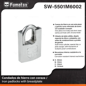CANDADO DE HIERRO CORAZA FUMETAX 60MM SW-5501M6002