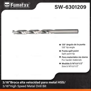 BROCA PARA METAL FUMETAX DE ALTA VELOCIDAD 3/16 HSS SW-6301209