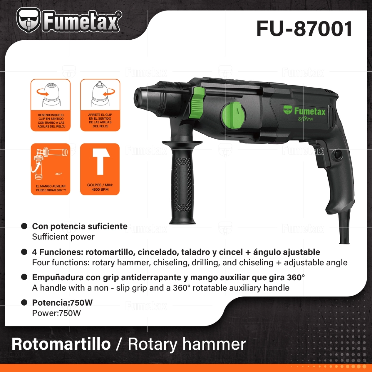 ROTOMARTILLO SDS 800W 13000 RPM FUMETAX FU-87001