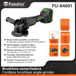 ESMERILADORA ANGULAR 4 1/2 3500 A 8500 20V RPM FUMETAX FU-94001