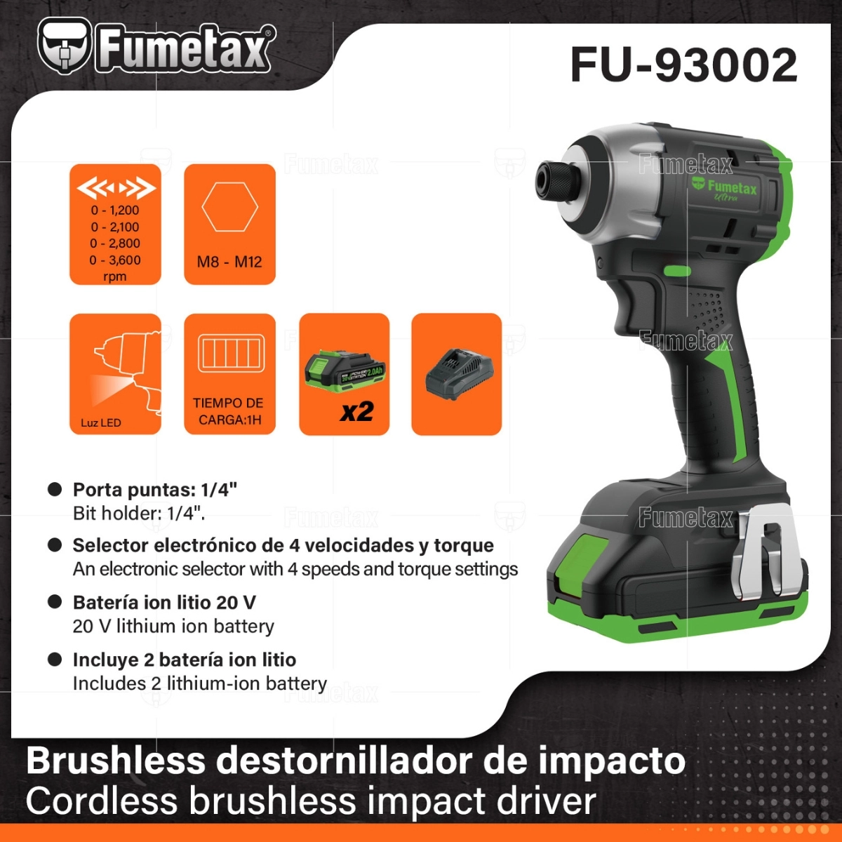 DESATORNILLADOR DE IMPACTO ENTRADA HEXAGONAL FUMETAX ULTRA FU-93002