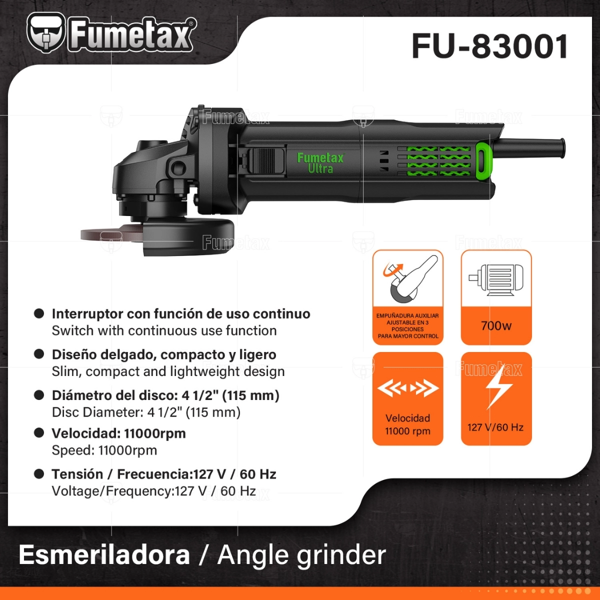 ESMERILADORA ANGULAR 4 1/2 850W FUMETAX ULTRA FU-83001