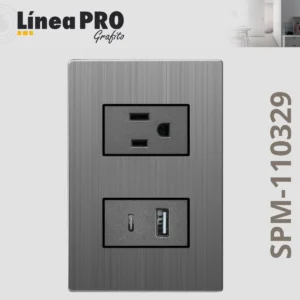 CONTACTO USB DOBLE C Y USB CON CONTACTO GRIS LINEA PRO SPM-110329