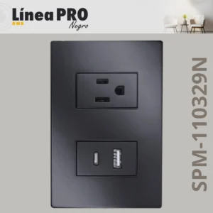 CONTACTO USB DOBLE C Y USB CON CONTACTO NEGRO LINEA PRO SPM-110329N