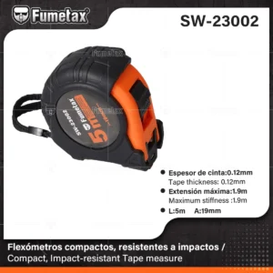 FLEXOMETRO 5 METROS CON GRIP ANTI IMPACTO FUMETAX SW-23002