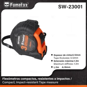 FLEXOMETRO 3 METROS CON GRIP ANTI IMPACTO FUMETAX SW-23001