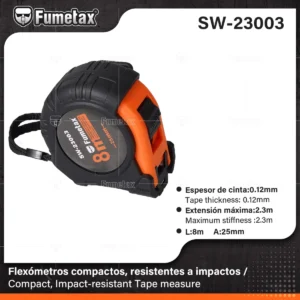 FLEXOMETRO 8 METROS 25MM CON GRIP ANTI IMPACTO FUMETAX SW-23003