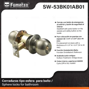 CERRADURA DE PERILLA PARA BAÑO COLOR LATON ANTIGUO SW-53BK01AB01