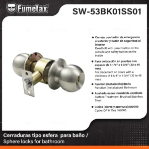 CERRADURA DE PERILLA PARA BAÑO ACERO INOX SW-53BK01SS01