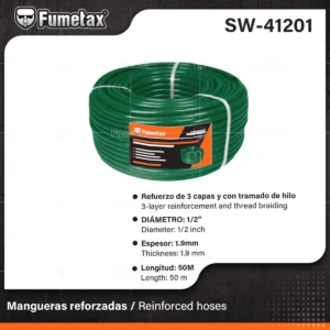 MANGUERA TRAMADA VERDE 1/2 REFORZADA ROLLO CON (50 METROS) SW-41201