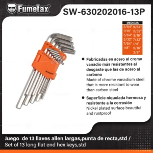 JUEGO DE 13 LLAVES ALLEN STD FUMETAX SW-630202016-13P