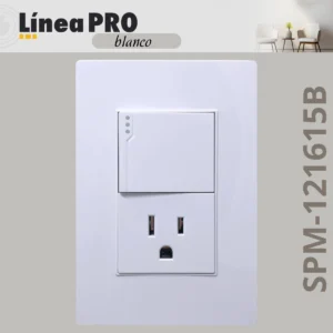 PLACA CON CONTACTO Y APAGADOR LINEA PRO BLANCA SPM-121615B
