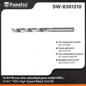 BROCA PARA METAL 13/64 FUMETAX DE ALTA VELOCIDAD HSS SW-6301210