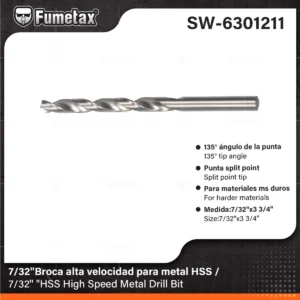 BROCA PARA METAL FUMETAX DE ALTA VELOCIDAD 7/32 HSS SW-6301211