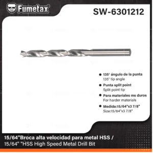 BROCA PARA METAL FUMETAX DE ALTA VELOCIDAD 15/64 HSS SW-6301212