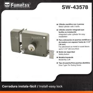 CERRADURA DE SOBREPONER IZQUIERDA INSTALA-FACIL FUMETAX SW-43578