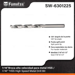 BROCA PARA METAL FUMETAX DE ALTA VELOCIDAD HSS 7/16" SW-6301225