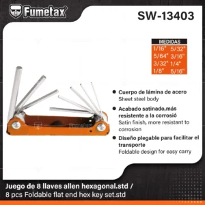 JUEGO DE 8 LLAVES ALEN HEXAGONALES SW-13403