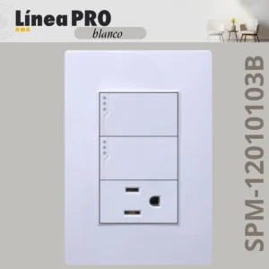 PLACA CON 2 APAGADORES SENCILLOS Y 1 CONTACTO BLANCO LINEA PRO SPM-12010103B